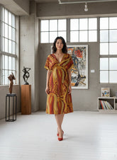 Ame Butterfly Sleeve Draped V-neck Midi Dress